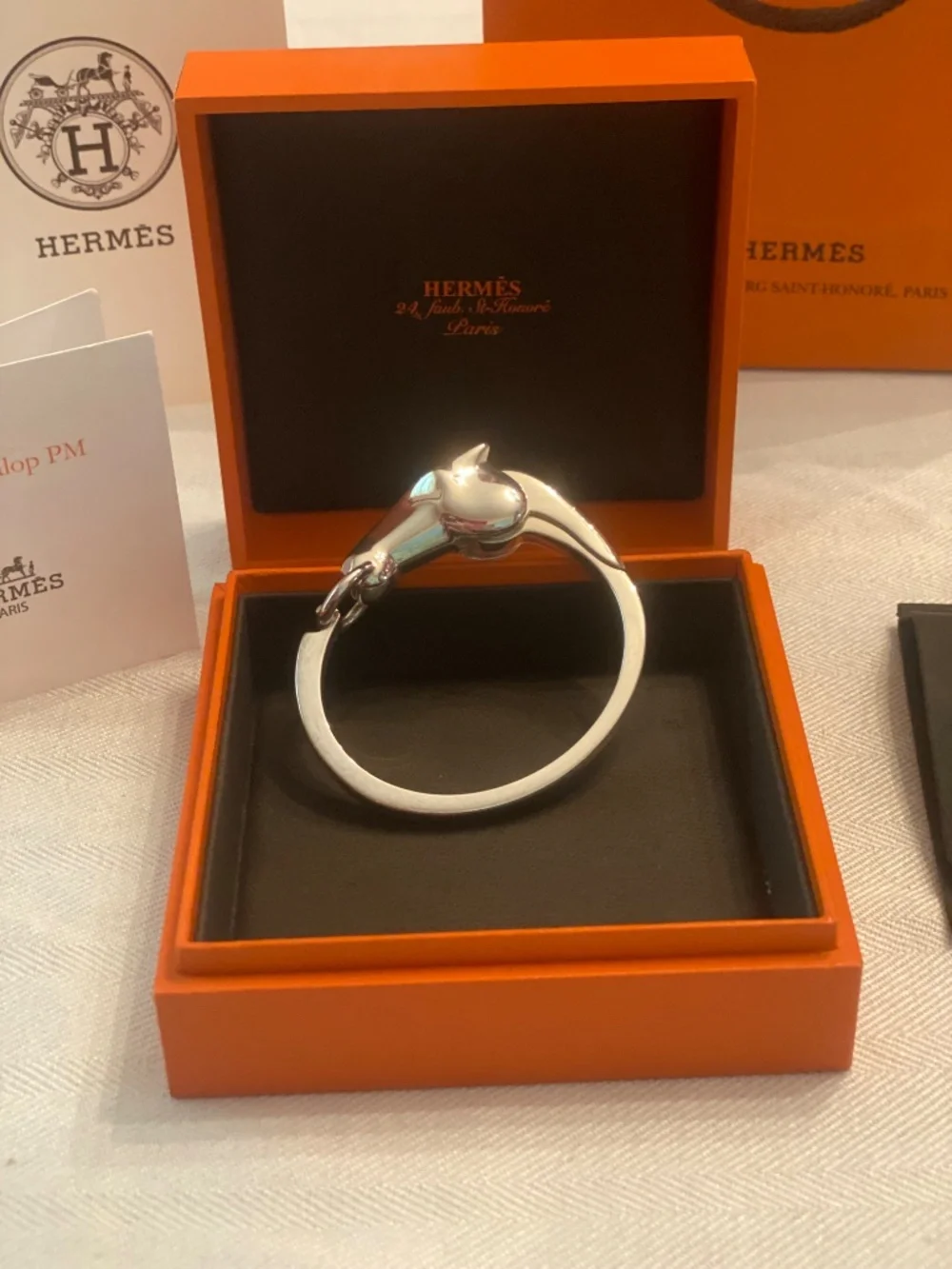 HERMES Galop Bracelet Small Model Sterling Silver sz LG Inner Circ. 6.5